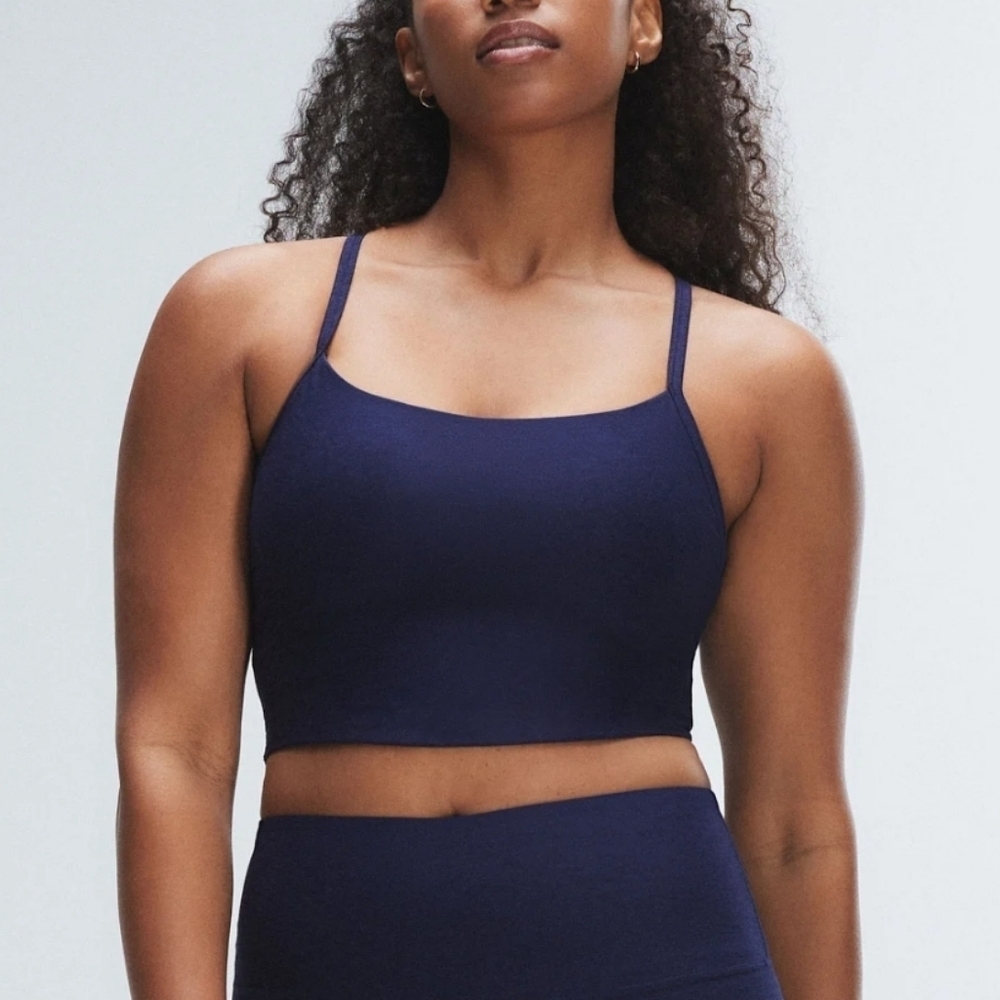 Savage x Fenty Sport Supple Flex Shelf-Bra Tank. Color: Dark & Stormy Blue/Black